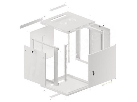 SZAFA INSTALACYJNA RACK WISZĄCA 19" 12U 600X600 SZARA DRZWI METALOWE (FLAT PACK)
