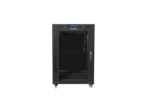 Szafa instalacyjna rack stojąca 19" 15U 600x800 czarna drzwi szklane LCD Lanberg (Flat Pack) V2