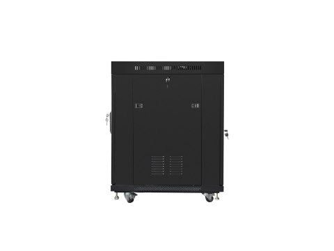 Szafa instalacyjna rack stojąca 19" 15U 600x800 czarna drzwi szklane LCD Lanberg (Flat Pack) V2