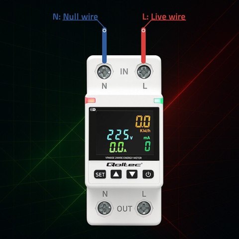 Qoltec Jednofazowy elektroniczny licznik | miernik zużycia energii | DIN35 | zdalne sterowanie | historia pomiaru | WiFi | TUYA | Smart