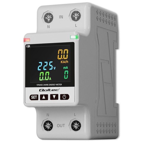 Qoltec Jednofazowy elektroniczny licznik | miernik zużycia energii | DIN35 | zdalne sterowanie | historia pomiaru | WiFi | TUYA | Smart