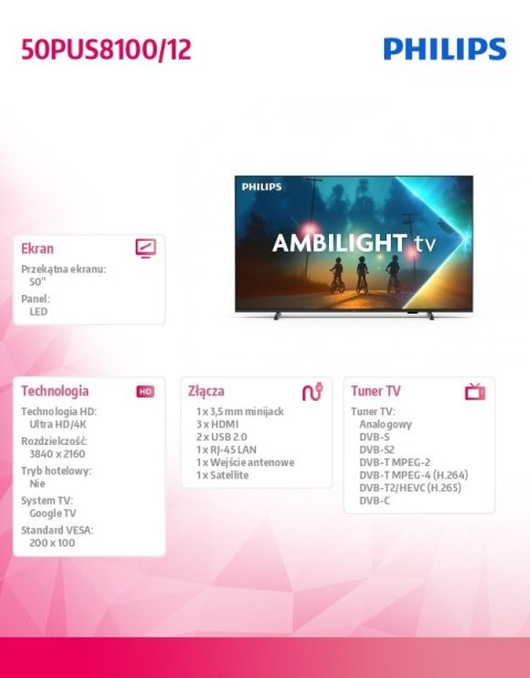 Philips Telewizor LED 50 cali 50PUS8100/12