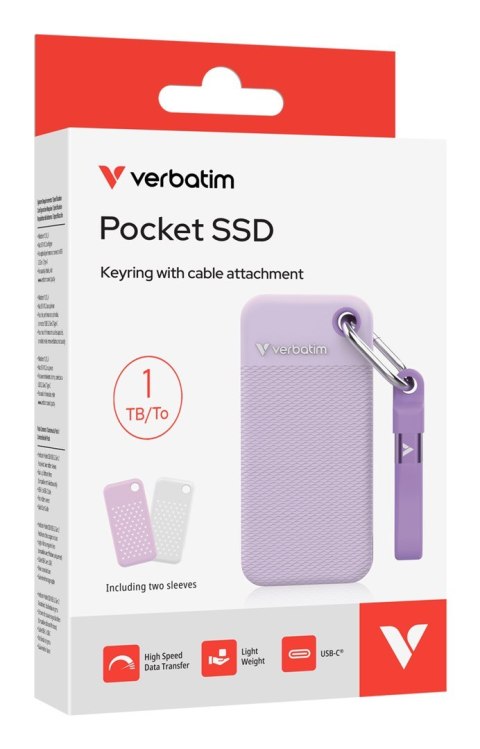 SSD 1TB Verbatim Pocket z dwoma pokrowcami białym i fioletowym