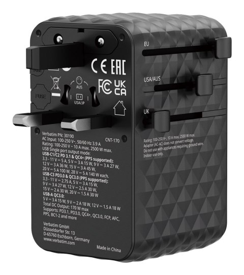 Uniwersalny zasilacz podróżny Verbatim Charge 'N' Travel 170 W