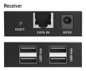 Przedłużacz (extender) po skrętce kat.6 USB 2.0 do 150m, 4x USB-A do 480 Mbps, 1x RJ45 (Gigabit Ethernet) - zestaw (odbiornik/na