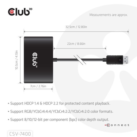 Hub USB Club Hub 3D MST (Multi Stream Transport) DisplayPort 1.4 na 4x DisplayPort, Cztery monitory, 4x 4K30Hz, 8K30Hz