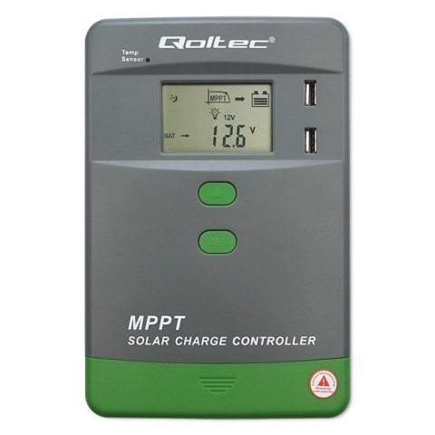 Qoltec Solarny regulator ładowania MPPT z czujnikiem temperatury 40A | 12V/24V | LCD | 2xUSB | Bluetooth | APP | GEL | LiFePO4