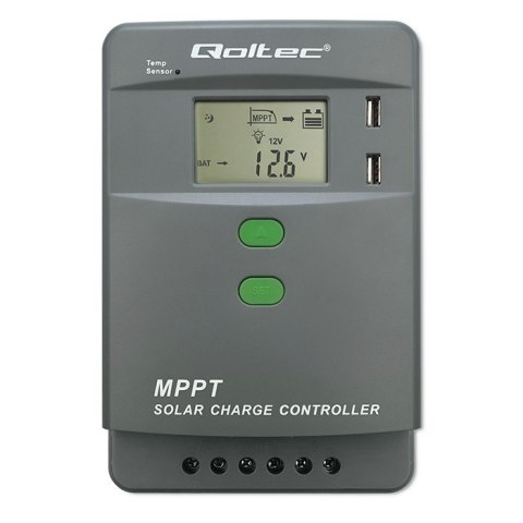 Qoltec Solarny regulator ładowania MPPT z czujnikiem temperatury 40A | 12V/24V | LCD | 2xUSB | Bluetooth | APP | GEL | LiFePO4