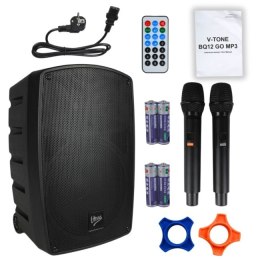 V-TONE BQ12 GO MP3 - Kolumna aktywna akumulatorowa czarna, Bluetooth, TWS, USB, SD, DSP, AUX, pilot na podczerwień, 2x mikrofon 