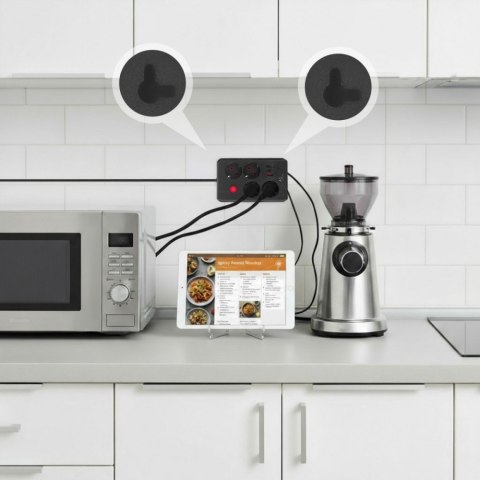 Maclean Listwa zasilająca MCE392 B, 4 gniazda 3xUSB, 110-240V AC 50/60Hz, 2.1A max 2500W, 1,5m czarna