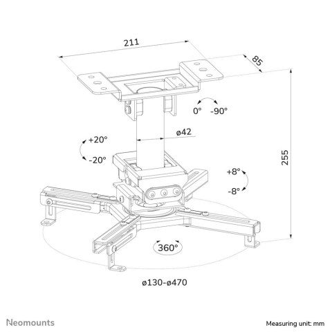 Neomounts CL25-530BL1 uchwyt do montażu projektora Sufit Czarny