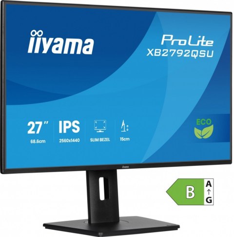 IIYAMA Monitor 27 cali XB2792QSU-B1 IPS,QHD, HAS (150) PIVOT, 120Hz,HDMI,DP, 350cd,1500:1, cienkie ramki, 2xUSB 3.2, ErP