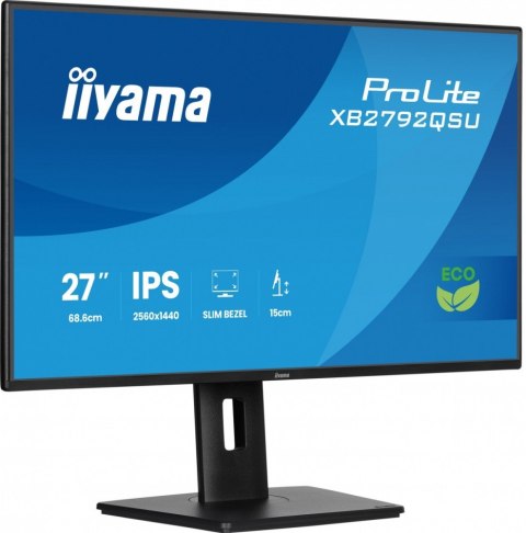 IIYAMA Monitor 27 cali XB2792QSU-B1 IPS,QHD, HAS (150) PIVOT, 120Hz,HDMI,DP, 350cd,1500:1, cienkie ramki, 2xUSB 3.2, ErP