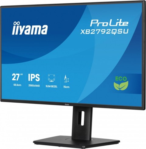 IIYAMA Monitor 27 cali XB2792QSU-B1 IPS,QHD, HAS (150) PIVOT, 120Hz,HDMI,DP, 350cd,1500:1, cienkie ramki, 2xUSB 3.2, ErP