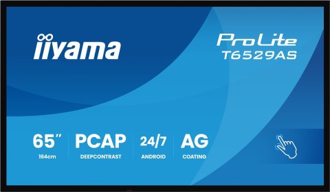 Interaktywny Wyświetlacz iiyama T6529AS-B1AG 65" All-In-One 3840x2160 4K UHD 4GB RAM 32GB Pamięci Android 14 2xHDMI+USB-C VESA 4