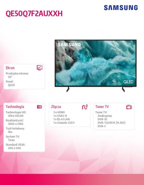 Samsung Telewizor QLED 4K 50 cali QE50Q7F2AUXXH
