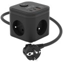 Kerg smart - kostka zasilająca 3-gniazdowa + szybka ładowarka USB-A+USB-C 1,5m 3×1,5mm2 H05VV-F 16A/250V~