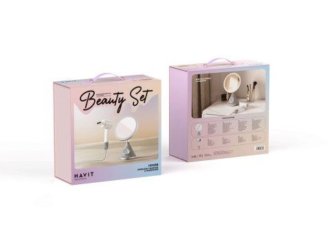 Zestaw Havit HDK88 Beauty Set: suszarka i lusterko kosmetyczne (z funkcjami ładowania bezp. + głośnik Bluetooth)
