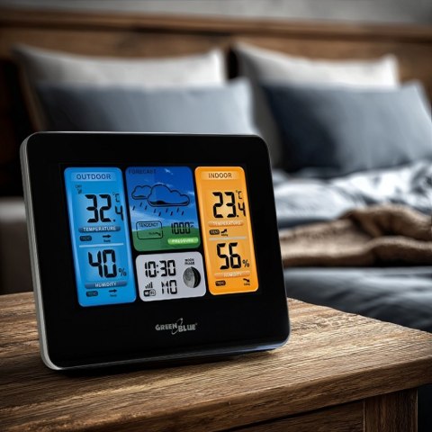 GreenBlue Stacja pogodowa kolorowa WiFi bezprzewodowa GB522 DCF Fazy księżyca
