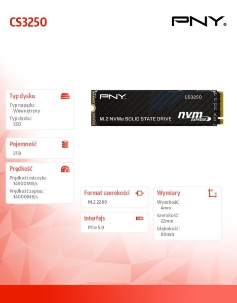 PNY Dysk SSD 2TB M.2 2280 PCi5.0 M280CS3250-2TB-TB