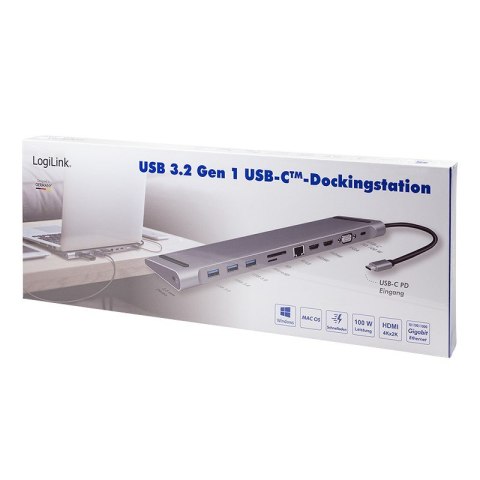 LogiLink UA0373 - Przewodowy - USB 3.2 Gen 1 (3.1 Gen 1) Type-C - 100 W - 3,5 mm - 10,100,1000 Mbit/s - Aluminiowy