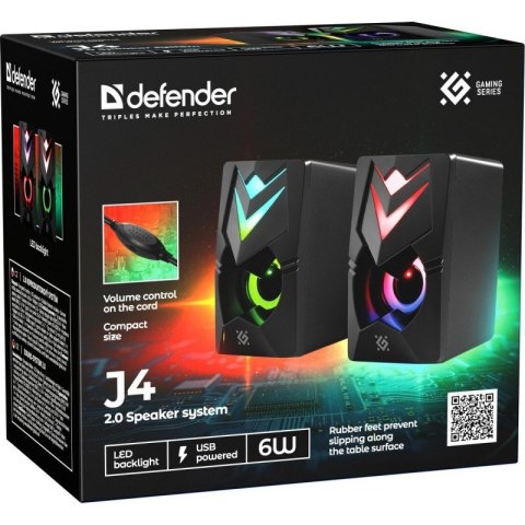 Defender Głośniki komputerowe J4 2.0 6W LED USB Czarne
