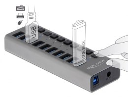 Delock Zewnętrzny USB 3.0 Hub z 10 portami i przełącznikami