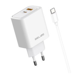 Ładowarka sieciowa Beline 45W 1xUSB-C + 1xUSB GaN PD 3.0 QC 3.0 + kabel USB-C/USB-C - biała