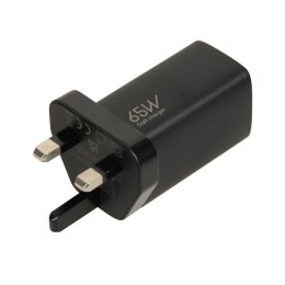 Ładowarka sieciowa GaN iBOX C-65 PD65W, USB-C, kabel USB-C wtyczka UK Black