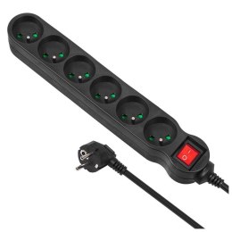 Listwa zasilająca przedłużacz Maclean MCE225 6 gniazd z wyłącznikiem zabezpieczenie przepięciowe czarna 1,5m 2300W