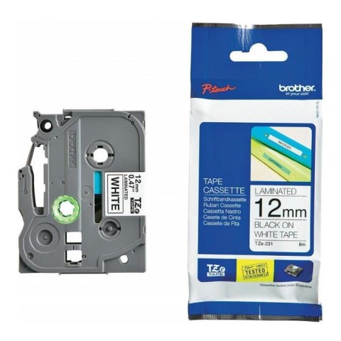 Taśma Brother P-Touch TZe-231 12mm x 8m (TZE231) - biała, czarny nadruk