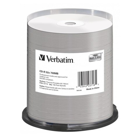 Płyty CD-R VERBATIM 52x Cake 100 szt AZO Thermal Nadruk