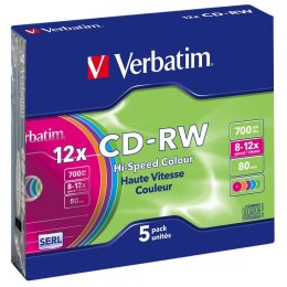 Płyty CD-RW Verbatim 700MB Colour X12 (5 Slim)