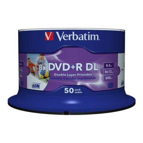 Płyty DVD+R DL Verbatim 8.5GB 8x Wide Inkjet Printable (Spindle 50)