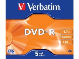 Płyty DVD-R Verbatim 4.7GB X16 Matt Silver (5 Jewel Case)