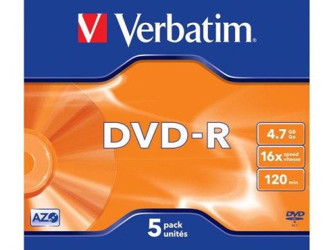 Płyty DVD-R Verbatim 4.7GB X16 Matt Silver (5 Jewel Case)