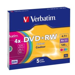 Płyty DVD+RW Verbatim 4x 4.7GB (Slim 5) COLOUR