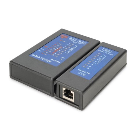 Tester DIGITUS kabli sieciowych i komunikacyjnych LED, kat.5e-kat.6A, (RJ45, RJ12, RJ11), Auto-Scan z PoE