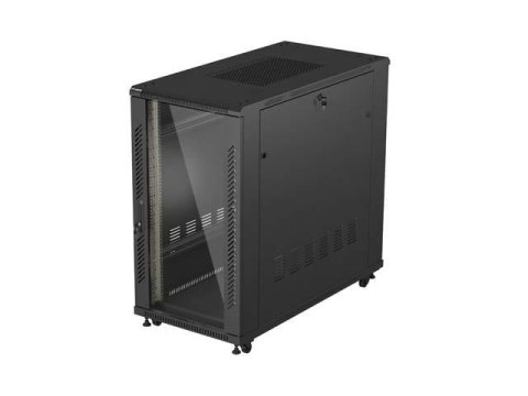 Szafa instalacyjna Rack stojąca 19" 22U 600x1200 czarna drzwi przeszklone LCD Lanbeg (flat pack)