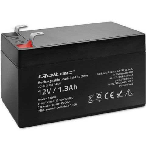 Akumulator AGM Qoltec 12V | 1.3Ah