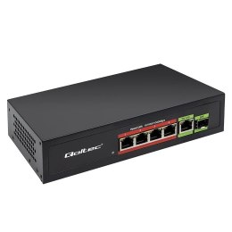 Switch niezarządzalny Qoltec przełącznik sieciowy FAST Ethernet 4x RJ45 PoE 1x RJ45 Uplink 1x SFP | 65W | 1000 Mb/s