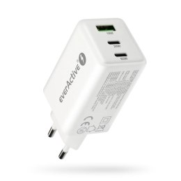Ładowarka sieciowa everActive GaN SC-655Q 1x USB, 2x USB-C PD PPS QC4+ 65W biała