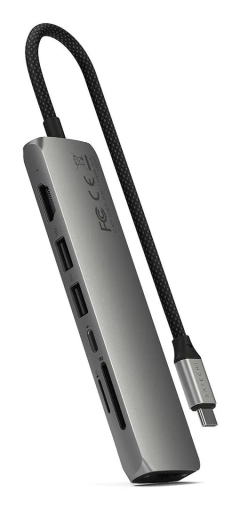 Wieloportowa przejściówka Satechi 7-w-1 USB-C Slim z Ethernetem - gwiezdna szarość