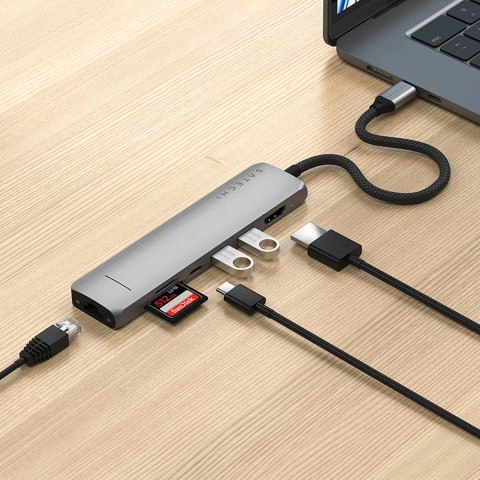 Wieloportowa przejściówka Satechi 7-w-1 USB-C Slim z Ethernetem - gwiezdna szarość