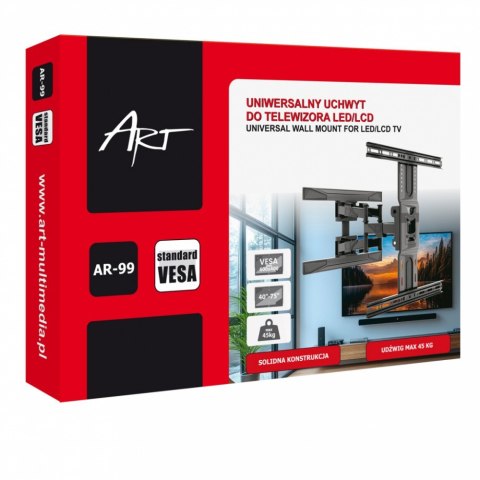 ART Uchwyt do TV LCD/LED 40-75" 45KG AR-99 reg.pion/poziom 52-380mm max VESA 600x400