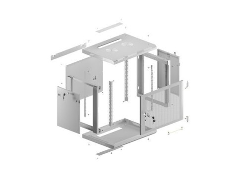 Lanberg Szafa instalacyjna rack wisząca 19 cali 9U 600x450 drzwi perforowane (flat pack) szara