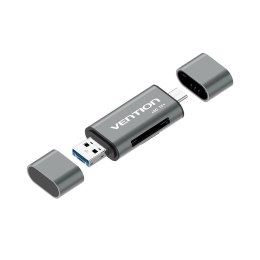 Czytnik kart SD / microSD Vention ze złączami USB 3.0 USB-C microSD szary