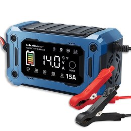 Qoltec Mikroprocesorowa ładowarka 12V 15A | Prostownik z funkcją naprawy i podtrzymania zasilania podczas wymiany akumulatora | do AGM 
