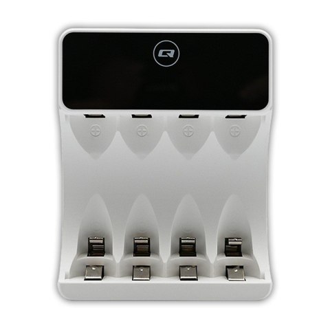 Qoltec Ładowarka do akumulatorków Ni-MH typu R03 AAA R6 AA | LCD | kabelUSB-C | Biała