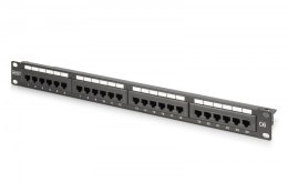 Digitus Panel krosowy (patch panel) 19'' 24x RJ45, LSA pion, kat.6, nieekranowany, 1U, prowadnica kabli, pola opisowe, Czarny